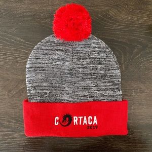Cortica Pom Pom Beanie Red and Gray One Size